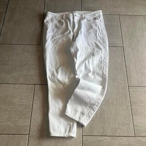 Michael Kors Izzy Skinny White Denim Crochet Lace Side Stripe Jeans Size 12